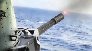 Phalanx CIWS Close In Weapons System • Live Fire Test [upl. by Nidla]