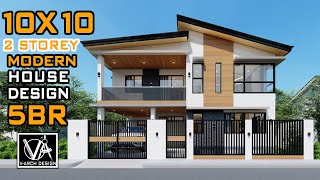 10X10 2 STOREY HOUSE DESIGN 100SQM 5 BEDROOM [upl. by Sollows]