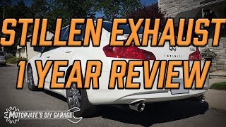 Infiniti G37 Sedan Stillen CatBack Exhaust 1 Year Review Motorvates DIY Garage Ep22 [upl. by Ynettirb675]