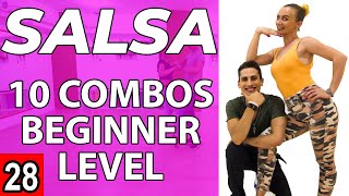 Salsa Tutorial 28 10 beginner salsa patternscombos  by MariusampElena 2020 [upl. by Bartholemy]