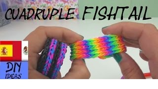 CÓMO HACER PULSERAS DE GOMITAS FISHTAIL CUADRUPES  SIN TELAR  TUTORIAL EN ESPAÑOL  DIY [upl. by Riggs]