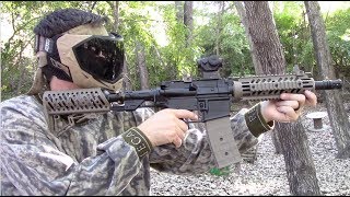 Shooting New Tippmann Magfed  TMC paintball gun with gas through stock [upl. by Kcerb648]