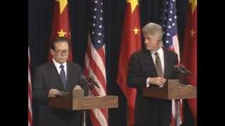 Pres Clinton amp Pres Jiang at Joint Press Conference 1997 [upl. by Jaynes742]