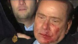 Berlusconi attacked at Milan rally  14 Dec 09 [upl. by Atiuqat]