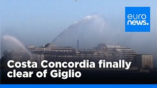 Costa Concordia finally clear of Giglio destined for dismemberment  euronews 🇬🇧 [upl. by Eimerej]