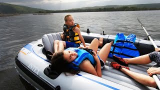 Intex Excursion 4 Inflatable Boat Test on River [upl. by Assirek]