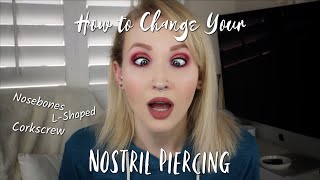 HOW TO CHANGE YOUR NOSTRIL PIERCING  Nosebone LShaped amp Corkscrew [upl. by Rowan]