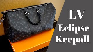 Louis Vuitton ECLIPSE Keepall Bandouliere Review  Unboxing  Try On 45 Monogram  Virgil Abloh [upl. by Remlap159]