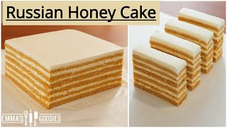 Medovik RUSSIAN HONEY CAKE Recipe  медового торта [upl. by Ennayehc]