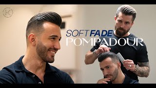 SOFT FADE Pompadour  MEN´S hairstyling inspiration [upl. by Canon190]