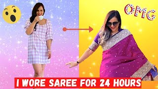 I wore a SAREE for 24 HOURS Funny Public Reactions [upl. by Willdon]