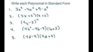 Write each Polynomial in Standard Form [upl. by Ekim]