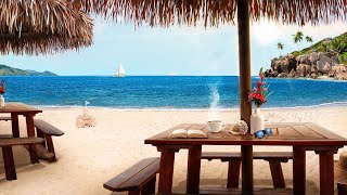 Beach Cafe Ambience tropical music ocean waves amp no worries [upl. by Yojenitsirk]