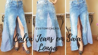 Transforme Calça Jeans em Saia Longa  Customização DIY [upl. by Bergquist]