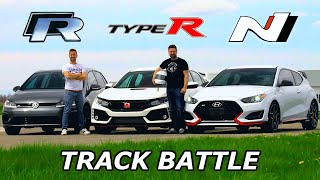 2019 VW Golf R vs Civic Type R vs Veloster N  TRACK REVIEW  DRAG RACE amp LAP TIMES [upl. by Idnahs]