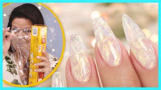 Using Plastic Wrap to Create Crystal Gel Nails [upl. by Calderon]