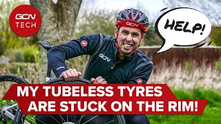 How To Remove Tubeless Bike Tyres From Your Wheel Rim  GCN Tech [upl. by Aitnom952]